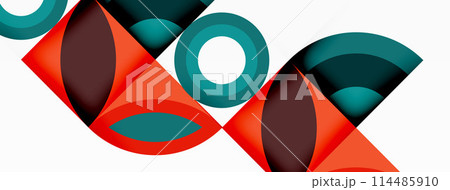 Geometric pattern with red, black, and electric blue shapes on white background Geometric pattern with red, black, and electric blue shapes on white background 114485910