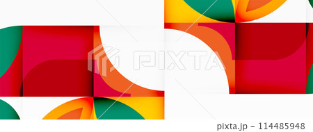 a colorful geometric pattern with squares and circles on a white background 114485948