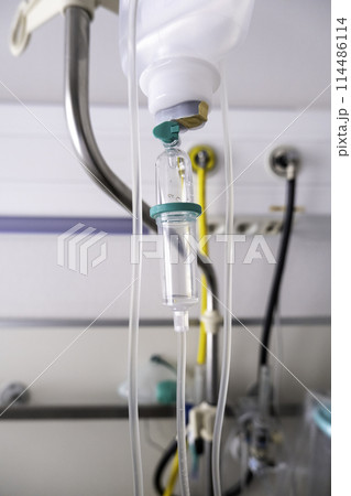 Detail of intravenous medication in a hospital, illness 114486114