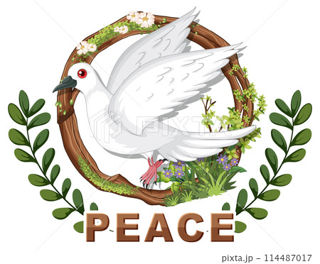Peace Dove in Floral Wreath Illustration 114487017