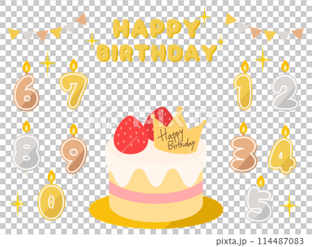 誕生日_ケーキと数字キャンドル(金銀銅) 114487083