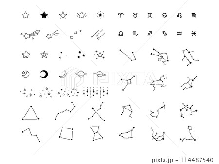 ふんわりかわいい星や星座のあしらいセット・白黒 114487540