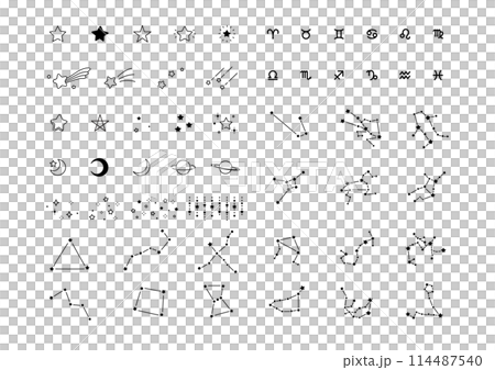 ふんわりかわいい星や星座のあしらいセット・白黒 114487540