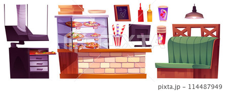 Pizza restaurant design elements set Pizza restaurant design elements set 114487949