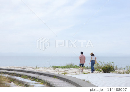 海辺を歩くカップル 海辺を歩くカップル 114488097