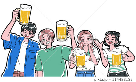 ビールで乾杯する人々 114488155