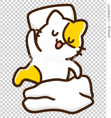 一個睡眠困難的可愛貓角色的滑稽插圖 一個睡眠困難的可愛貓角色的滑稽插圖 114488547