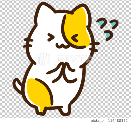 一個可愛的貓角色拼命乞求幫助的滑稽插圖。 114488552