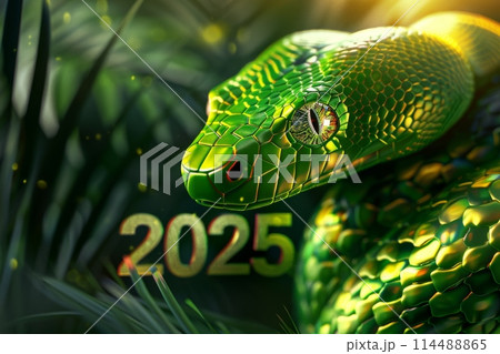 2025年の干支の蛇と2025年の文字（正月・新年・元旦・年賀はがき