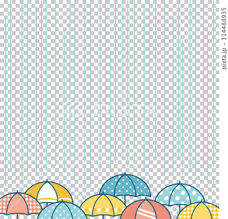 彩色雨傘和雨與輪廓線的簡單背景圖 114488935