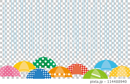 彩色圖案傘和下雨天的可愛背景圖 114488940