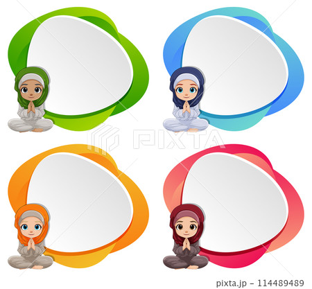 Diverse Young Girls with Speech Bubbles Diverse Young Girls with Speech Bubbles 114489489