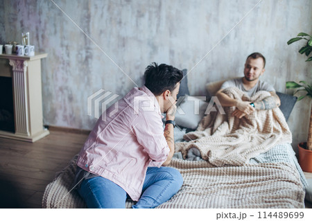 Gay couple at home, intimate moments of private life - Homosexual partners Gay couple at home, intimate moments of private life - Homosexual partners 114489699