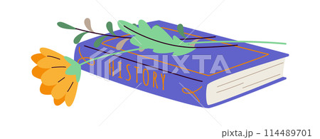 Yellow flower on history textbook 2D cartoon objects 114489701