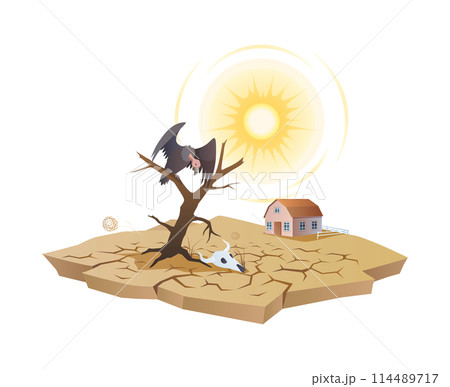 Long term drought at countryside 2D cartoon objects 114489717
