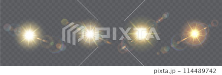 Sunlight glare effects realistic vector illustration set 114489742