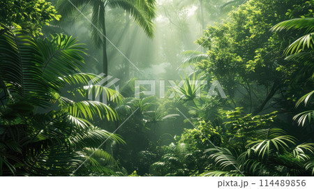 Jungle tropical background. Rainforest landscape 114489856