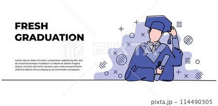 Student graduate vector illustration. School graduation celebration. Modern flat in continuous line style. 114490305
