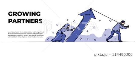Male and female cooperation vector illustration. Wife's support for her husband. Modern flat in continuous line style. 114490306