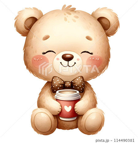 teddy bear with cup of coffee 114490381