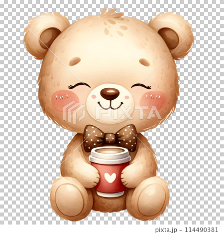 teddy bear with cup of coffee 114490381