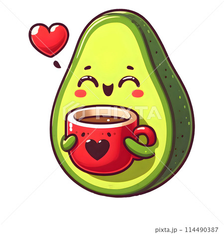 Avocado with red coffee cup 114490387