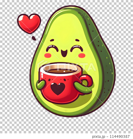 Avocado with red coffee cup 114490387