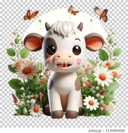 3d baby cow in spring 114490400