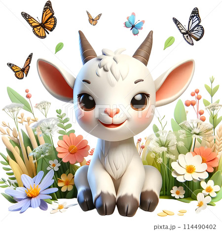 3d baby goat in spring 3d baby goat in spring 114490402