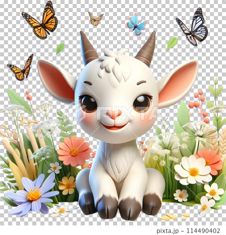 3d baby goat in spring 3d baby goat in spring 114490402