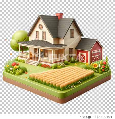 3D farmhouse with crop 3D farmhouse with crop 114490404