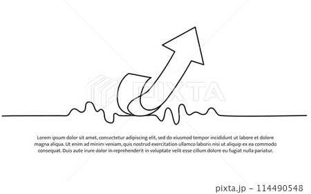 Continuous line design of arrow pointing up. One line decorative elements drawn on a white background. Continuous line design of arrow pointing up. One line decorative elements drawn on a white background. 114490548