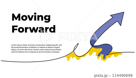 Continuous line design of arrow pointing up. One line decorative elements drawn on a white background. 114490699