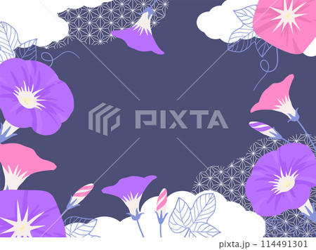 和風な朝顔の背景イラスト_12 114491301