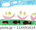 子供が描いた絵_海と空と船 114491614