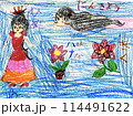 子供が描いた絵_お姫様と人魚と花 114491622