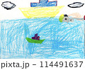 子供が描いた絵_海と船と人 114491637