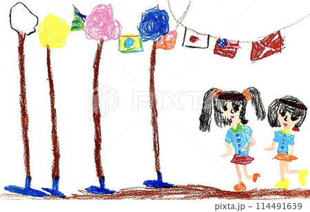 子供が描いた絵_運動会の玉入れ 114491639