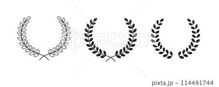 Laurel wreath oval-shaped, circular laurel foliate, wheat and oak wreaths depicting an award, achievement	 114491744