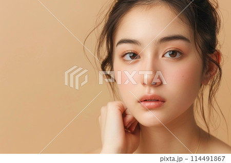 肌の綺麗な日本人女性（スキンケア・メイク・モデル・背景なし） 114491867