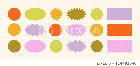 Wavy Zigzag Edge Rectangle, Oval, Circle Stickers Set. Vector Jagged Geometric Shapes. Abstract Elements 114492640