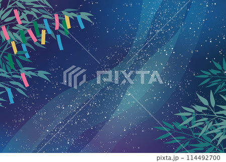 七夕の笹飾りと天の川のイラスト 七夕の笹飾りと天の川のイラスト 114492700