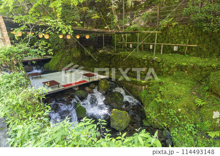 京都　貴船の川床　新緑の季節 114493148