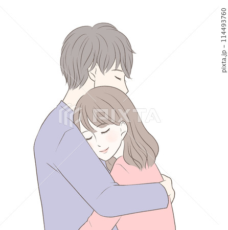 リラックスしながらハグをする若い夫婦 114493760