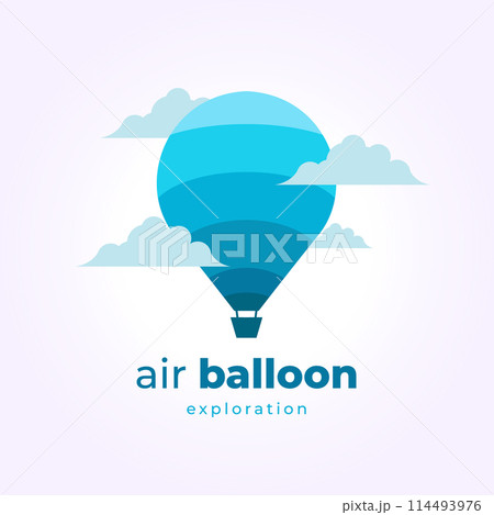 minimalist hot air balloon logo icon template design. airplane in the cloud illustration vector 114493976