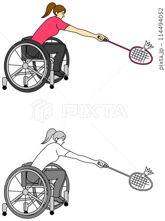 車椅子でバドミントンをする女性選手のイラストセット 114494052