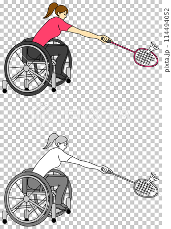 坐在輪椅上打羽毛球的女運動員插畫集 114494052
