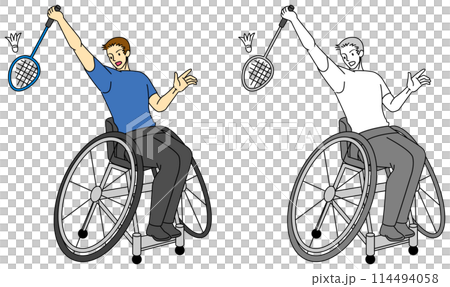 坐在輪椅上打羽毛球的男運動員插圖集 114494058