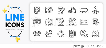 Creative painting, Project edit and Messenger line icons set for app include Court jury, Payment, Column diagram outline thin icon. Phone code, Recovery hdd, Team work pictogram icon. Vector Creative painting, Project edit and Messenger line icons set for app include Court jury, Payment, Column diagram outline thin icon. Phone code, Recovery hdd, Team work pictogram icon. Vector 114494552