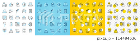 Vector icons set of Package size, Open door and Pillows line icons pack for web with Bed bugs, Triangle area, Mattress outline icon. Alarm, Square area, Floor lamp pictogram. Table lamp. Vector Vector icons set of Package size, Open door and Pillows line icons pack for web with Bed bugs, Triangle area, Mattress outline icon. Alarm, Square area, Floor lamp pictogram. Table lamp. Vector 114494636